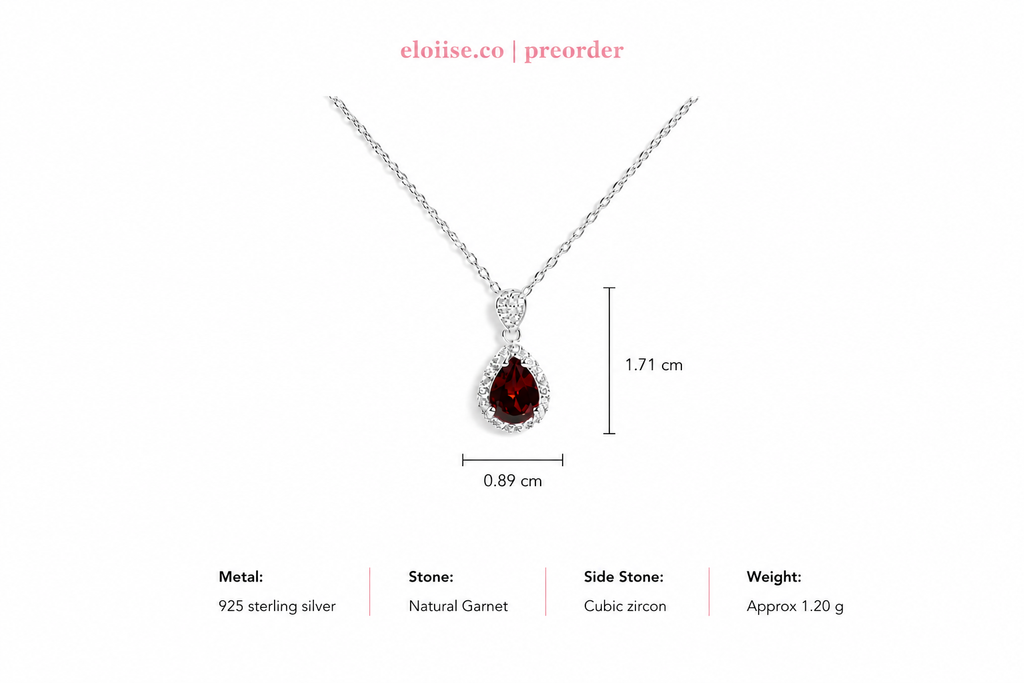 Rosalie Garnet Necklace | Pear Cut Halo Pendant